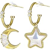 Gold Earrings for Women, 14K Gold Plated Moon Star Earrings Hypoallergenic Fashion Drop Dangle Hoop Stud Cubic Zirconia Jewelry
