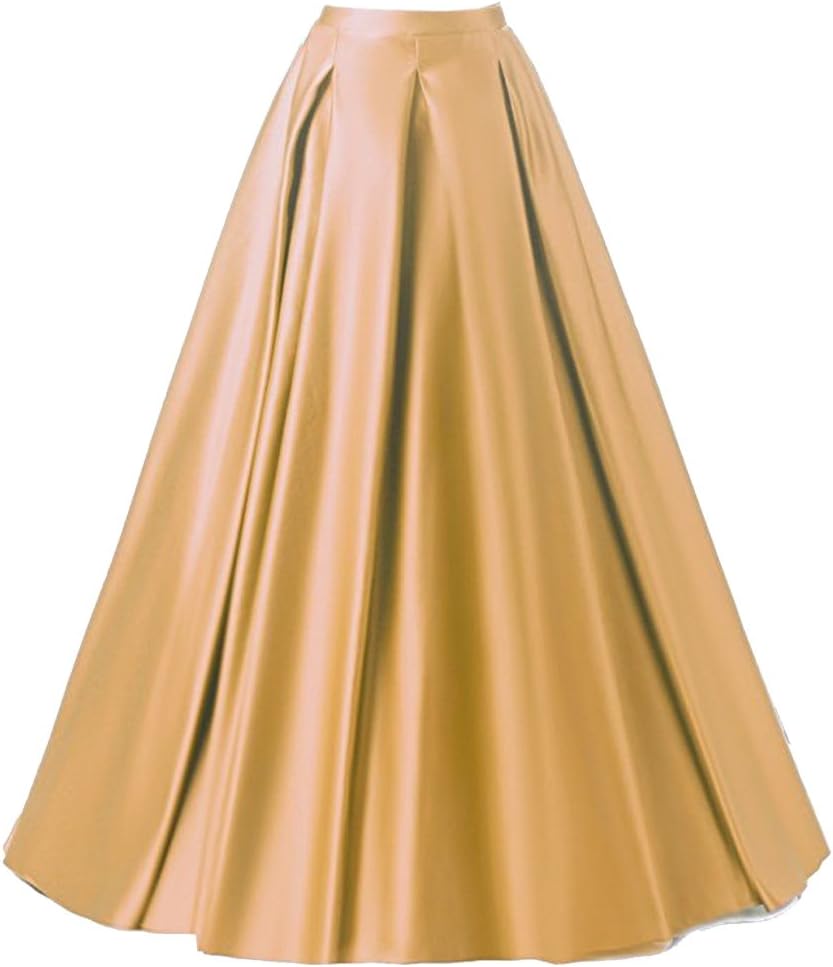 Duraplast Women's Fashion Long Skirt Formal Satin A-Line Skirt High Waist