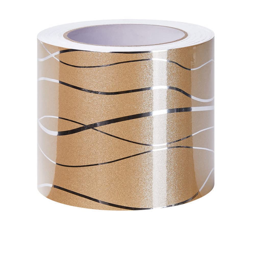 VisitRyl Wallpaper Border Peel and Stick for Bathroom Wall Border Sticker Home Ceiling Decorative Border Golden Wave 15cm X 500cm