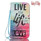 Samsung Galaxy S7 Edge Case,JinLi Printed Pattern Filio Wallet Cellphone Book Protective Cover Designed with Credit Card Slot and Money Holder and Kickstand for Hands Free video (life)