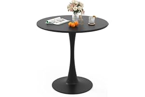 SIMOE Black Round Dining Table, 32" Modern Tulip Kitchen Table w/ 0.9” Thickened Tabletop & Sturdy Metal Pedestal, Mid-Centur