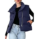 Dokotoo Women's Casual Winter Puffer Vest Sleeveless Cropped Outerwear Warm Lightweight Stand Collar Down Coats with Pockets