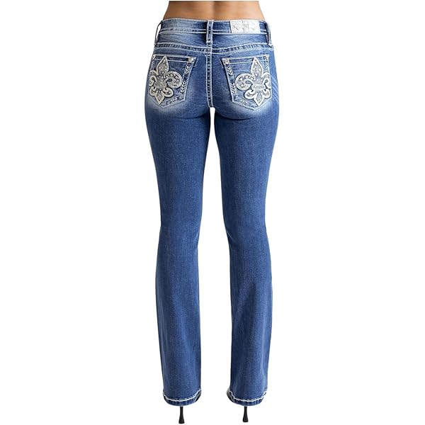 Miss Me Women's Aztec Wings Faux Flap Pocket Mid-Rise Bootcut