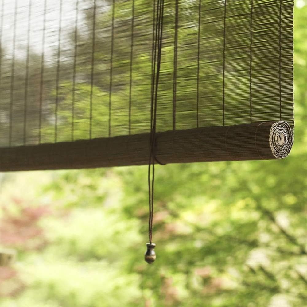 Outdoor Roller Blinds Maroon with Side Pull, Garden Patio Gazebo Exterior Blackout Roller Bamboo Curtain,W150cmXH150cm