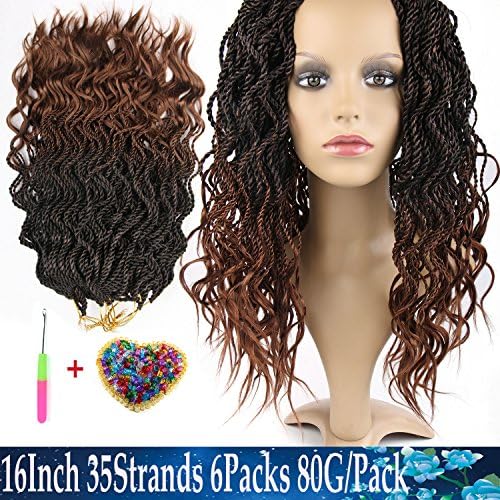 6packs/lot 16Inch 35strands/pack Wavy Senegalese Twist Crochet Braiding Hair Crochet Braids Hair Extension Low Temperature Fiber (6packs,T1b/30#)