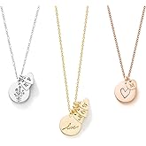 Endless Story Initial Necklaces for Women, 13mm Symbol or Flower Disc with 6mm Initial Charms, Sterling Silver, 14K Gold Filled & Rose Gold Filled Custom Dainty Letter Necklace, Mom Necklace with Kids Initials, Gift for Mom or Her