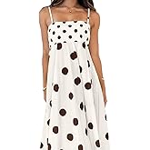 chouyatou Women's Elegant Polka Dot Maxi Dress Back Smocked Spaghetti Strap Ruffle Swing Long Dress with Pockets