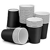Prgery Paper Cups 8 oz 50 Pack Disposable Paper Cups, Paper Coffee Cups, Disposable Cups for Hot or Cold Beverage Drinking for Halloween, Party, Picnic, BBQ, Travel, and Event -Black