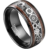 TUNGSTORY 10mm Steampunk Gear Wheel Tungsten Ring for Men Women Koa Wood Inlay Domed Polished Comfort Fit Size 7-14