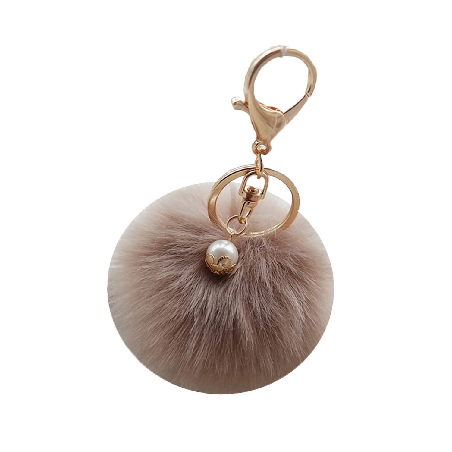 Shining crown Lady Girl Soft Pom Pom Keychain Fluffy Fur Ball Pearl Keyring Pendant Accessory Charm for Women Handbag Car