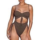 Viottiset Women's Cut Out Drawstring One Piece Swimsuit Cheeky High Cut Bathing Suit
