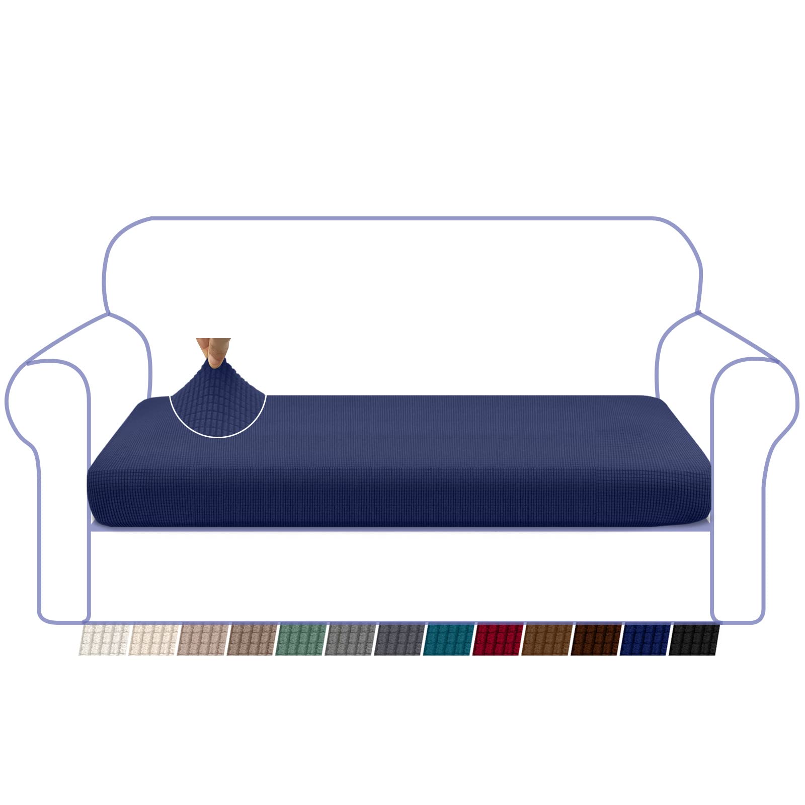 Granbest High Stretch Sofa Seat Cushion Cover Super Soft Couch Seat Cover Sofa Cushion Protector Jacquard Spandex Fabric with Elastic Bottom(3 Seater, Navy Blue)