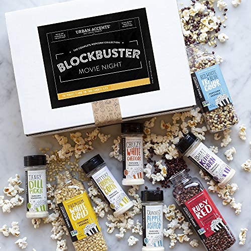 Urban Accents BLOCKBUSTER, Movie Night Popcorn Kernels Gift and Popcorn Seasoning Variety Pack