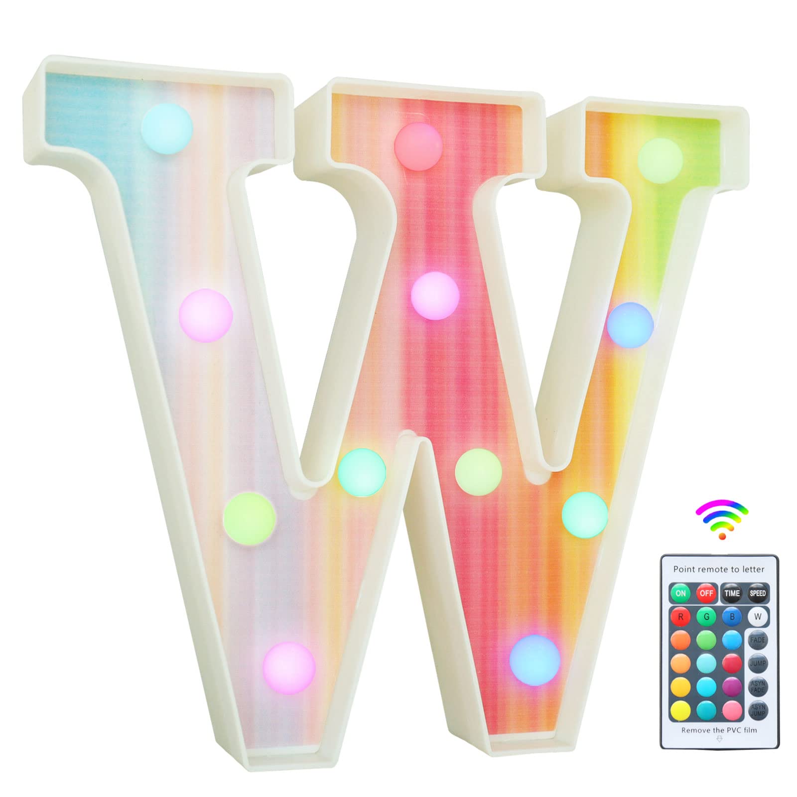 Rainbow Light Up Letters, Colorful LED Letter Lights 16 Color Changing Alphabet Sign Gifts for Girls Women Party Birthday Decorations Remote Night Light Christmas Valentine Wall Table Decor - W