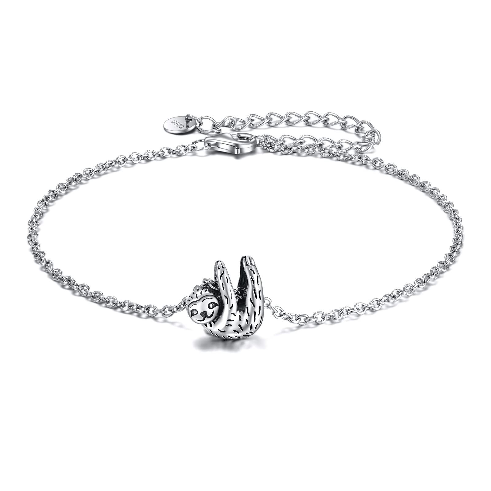 YAFEINI Animal Bracelet Gifts Sterling Silver Sloth/Highland Cow/Red Panda/Dragonfly Bracelet Heart Sloth Jewellery for Women Girls (sloth bracelet)