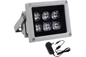 AUTENS IR Illuminator, 850nm 6-LEDs Wide Angle IP67 Waterproof Night Vision LED Array IR Infrared Light with Power Adapter fo