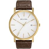 Bulova Men's Classic 3-Hand Calendar Date Quartz Leather Strap Watch, Buckle, 37mm