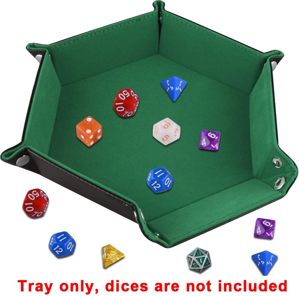 SIQUK Double Sided Dice Tray Folding Hexagonal PU Leather and Dark Green Velvet Dice Holder for Dungeons and Dragons RPG D&D Table Games - Image 5