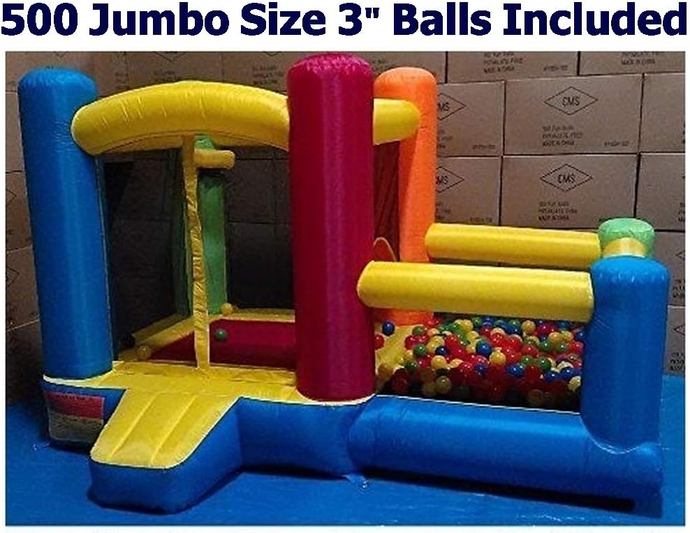 Little Castle Bounce House w/ Attached Ball Pit & Step (500 Jumbo 3" Balls Included) - Best for Kids Age 1~6, Perfectly Sized for Indoor or Outdoor Use (AZ-600 w/ Ball-Pit, with 500 Balls)