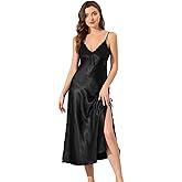 cheibear Women's Satin Pajama V Neck Nightdress Soft Midi Lounge Dress