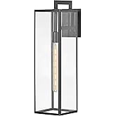 Hinkley Max 2595BK Large Outdoor Wall Mount Lantern, Hand-Welded Aluminum Frame, Clear Glass Panels, Contemporary, Industrial