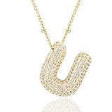 CCINPPY Letter Necklace, 14k Gold Plated Bubble