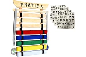Victory Martial Arts 8 Belt Taekwondo Belt Display Rack with Stickers, Pine (8 Belt)