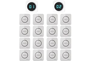 SINGCALL Restaurant Pager System Waiter Calling System Pagers and Beepers for Kitchen,Fast Food,Hotel,Restaurants,Cafe,Bar to Call Waiters 16 Waterproof Wireless Call Buttons 2 Number Display Receiver