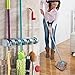 DayBuy Mop and Broom Holder Wall Closet Mounted with 5 Position and 6 Hooks Organizer Rakes Automatic Handle Grips Household Tool and Garage Storage Organization Racks