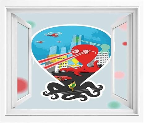 Amazon タコの装飾 Pvc絵画風 壁紙ポスター 1x80 Cm 巨大な触手とモンスタータコ攻撃都市レトロスタイル漫画アートイラスト装飾 窓の景色 目の保養 癒し 気分転換 マルチ ウォールステッカー オンライン通販