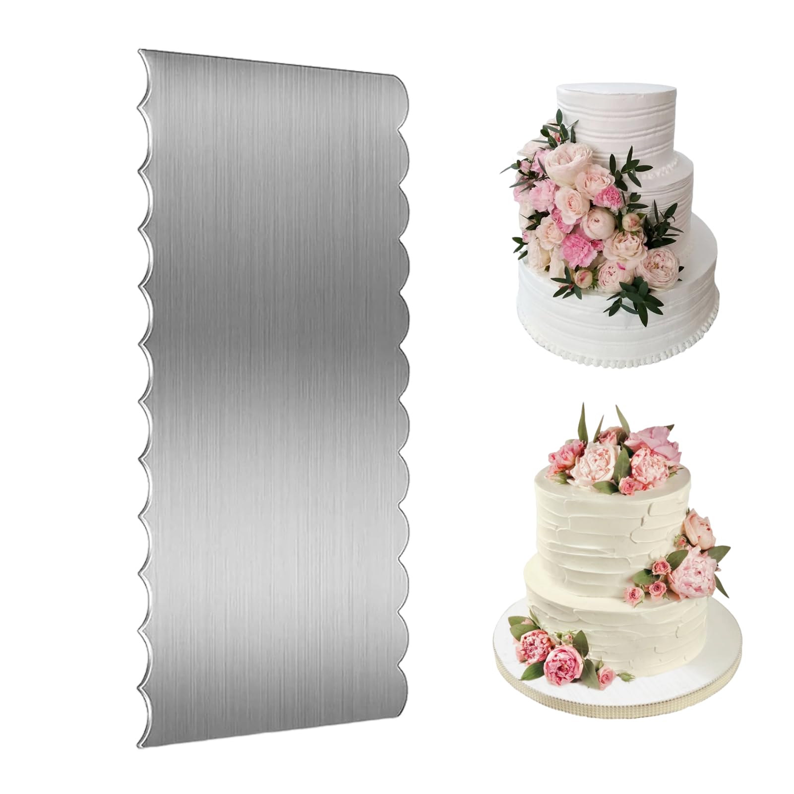 TYVOM Metal Cake Scraper, Buttercream Icing Cake Smoother for Buttercream, Cake Icing Smoother Double Sided Patterned Buttercream Smoother Pastry Scraper Tool for Cake Decorating