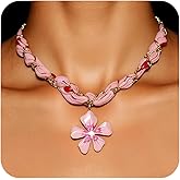 Sonateomber Scarf Bandana Necklace with Charm for Women, Chunky Gold Pink Flower Pendant Boho Lightweight Floral Collar Choker Necklaces Bohemian Fashion Fall Accessories Jewelry Gift