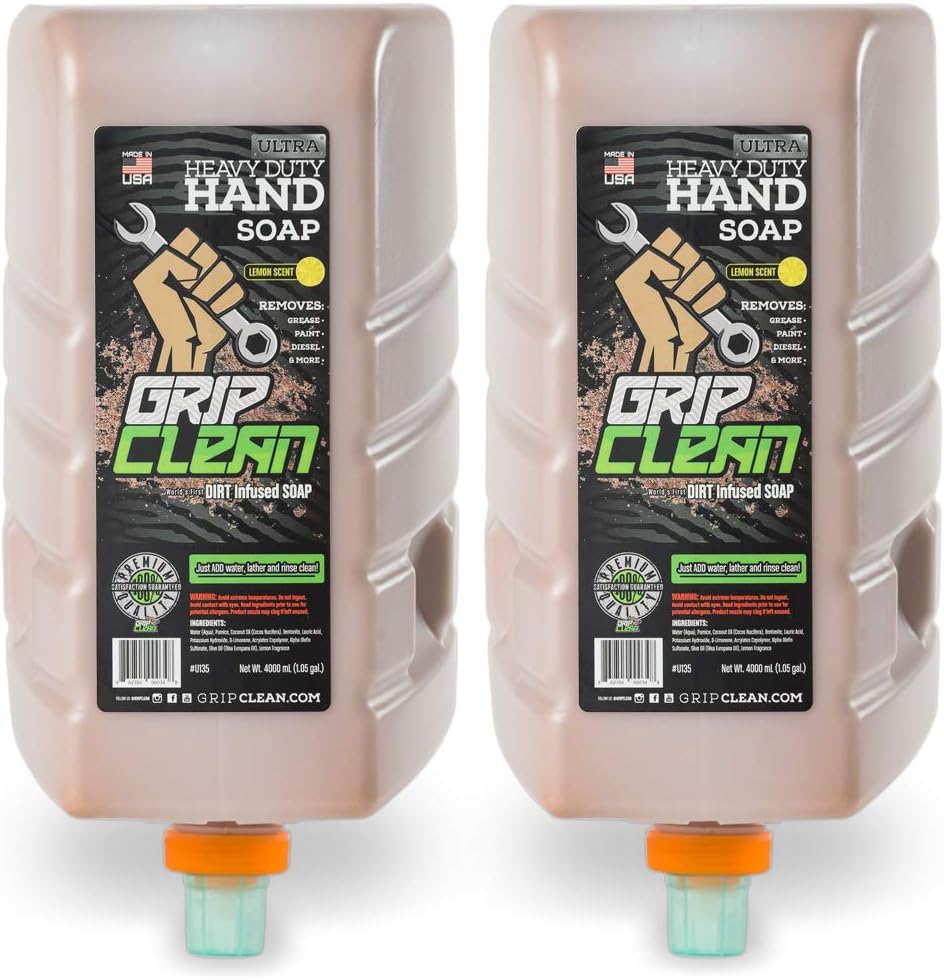 Grip Clean | Refill Jugs for Wall Mounted Shop Soap Dispenser - for Auto Mechanic, Garage, or Industrial use (x2)