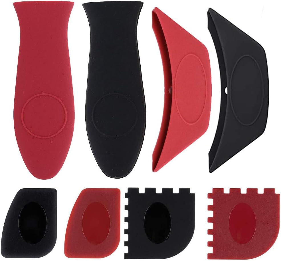 Owpkeenthy 8 Piece Grill Pan Scraper Silicone Hot Handle Holder, Cast Iron Handle Cover Pan Cleaners Insulated Tools Set for Cookware Cast Iron Skillets Frying Pans BBQ and Griddles : Garden & Outdoor