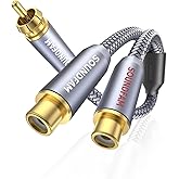 SOUNDFAM RCA Y Splitter 1 Male to 2 Female RCA/Phono Splitter Cable Stereo Y Adapter Gold-Plated Plug for Subwoofer, TV, CD Player, Home Theater-Grey(1Feet/30cm)