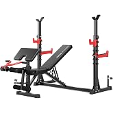 YOLEO 880-1980LBS ASTM-Certified All in One Weight Bench Set Home Strength | Bench Press with Rack and Leg Extension/Curl Fits 5-7ft Bars for Strater to Advanced(US Stock)