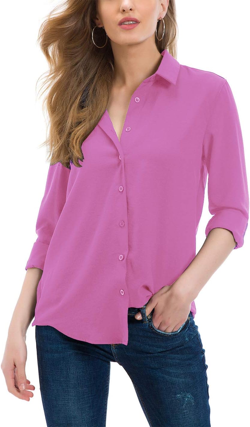 Tsher Button Down Shirts for Women Professional Casual Loose Long Sleeve Button Blouse Tops 5005……