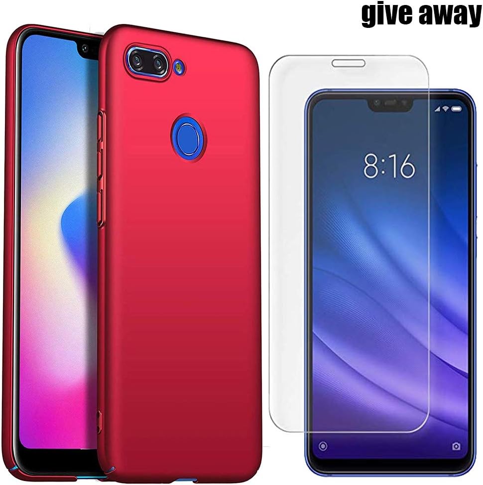 AOYIY Xiaomi Mi 8 Lite Screen Protector And Phone Case Combo Set, Tempered Glass+PC hard shell for Xiao Mi 8 Lite smart phone-Red