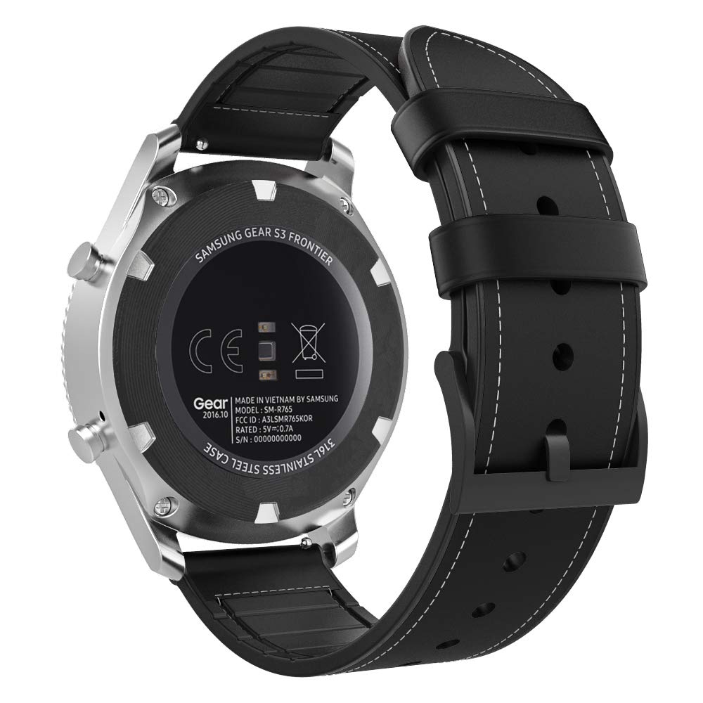 MoKo Strap Compatible with Samsung Galaxy Watch 3/45mm, 46mm/Gear S3 Frontier/Huawei Watch GT/GT2/GT 3/GT2 Pro/GT2e/Ticwatch Pro, 22mm Hybrid Leather Silicone Band, Black