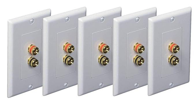 (5 Pack) Premium 2 Connector Banana Wall Plate - Banana Plug Binding Post Wall Plate for Speakers