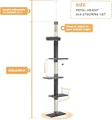 PAWZ Road Cat Tree 5-Tier Floor to Ceiling Height Adjustable Grey view 2