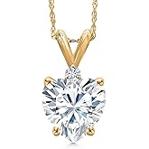 Gem Stone King 14K Yellow Gold White Moissanite Pendant Necklace for Women | 1.84 Cttw | Gemstone Birthstone | Heart Shape 8MM | With 18 Inch Chain
