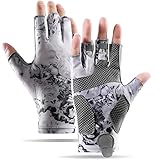 Dhjovate Fishing Gloves Cycling UPF50+ Sun Gloves UV Protection Fingerless Gloves Men Women for Outdoor, Kayaking, Rowing, Paddling, Canoeing, Hunting