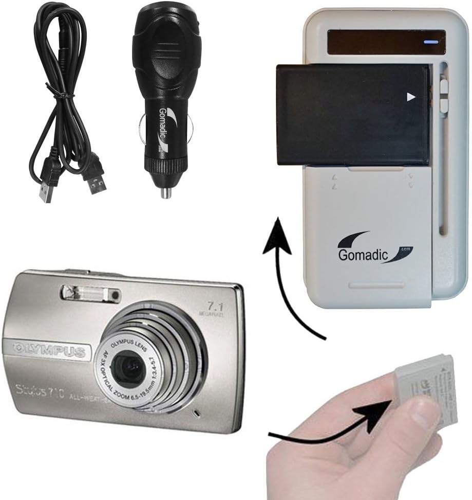 Battery Charger Kit Compatible with Olympus Stylus 710 Digital – Contains multiple charging options, including AC Wall, DC Car and USB Port