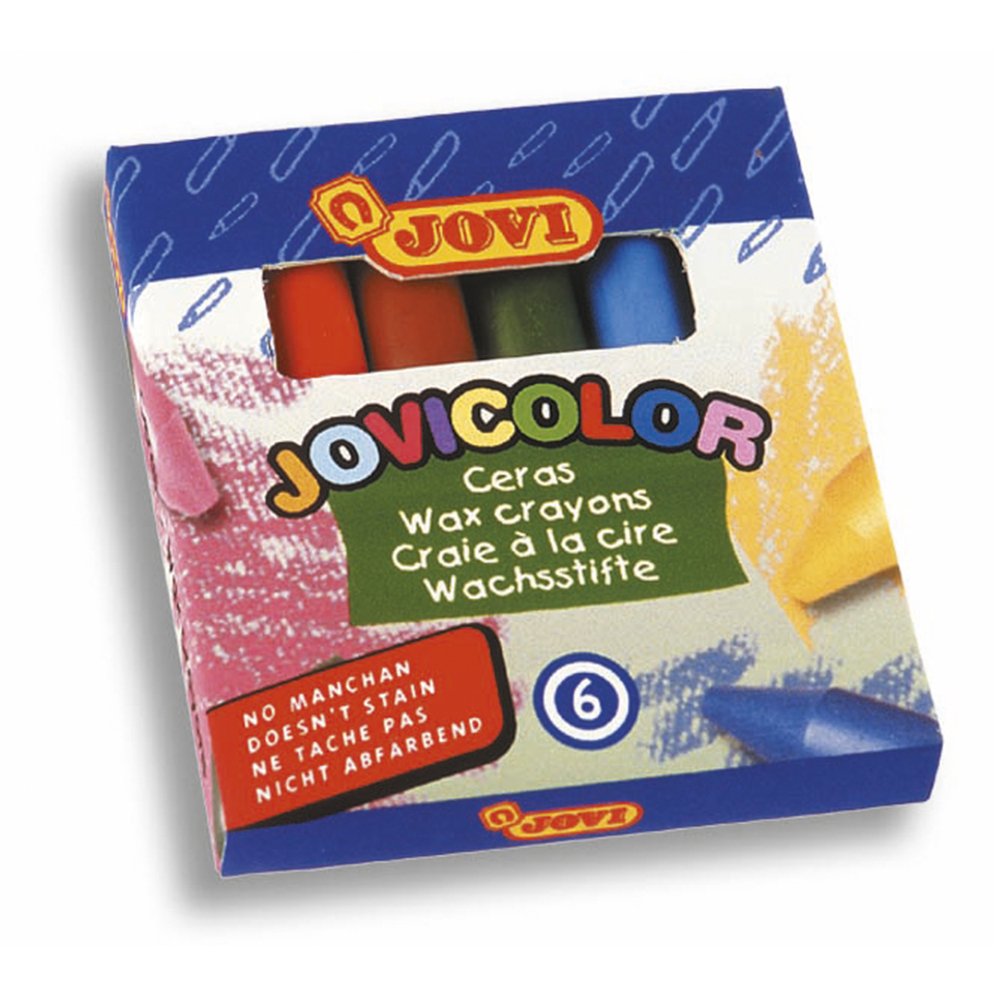 Jovi Jovicolor Wax Crayons - Unscented - Shatterproof - Easy to Wash Out - All Ages - Box of 6 Colours
