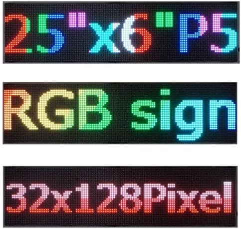 LED RGB P5 Full Color Sign 25" x 6.5" USB Programmable Scrolling Display Message Board for store business