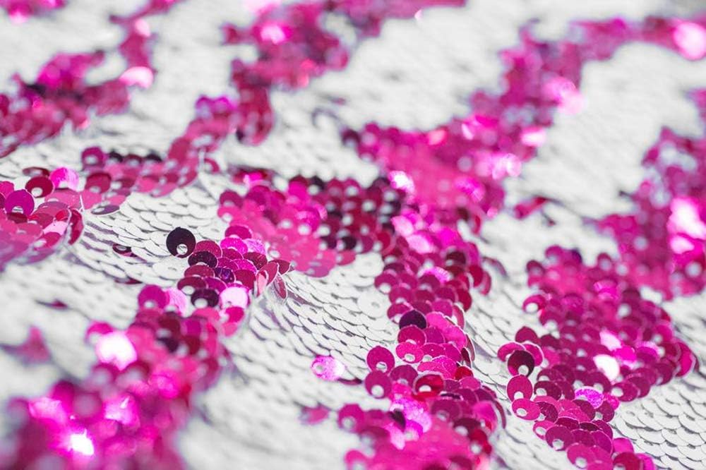 PartyDelight Sequin Fabric White and Fuchsia 1Yard Sequin Fabric Material DIY for Wedding Dress Dinner Xmas Baby Shower Decoration