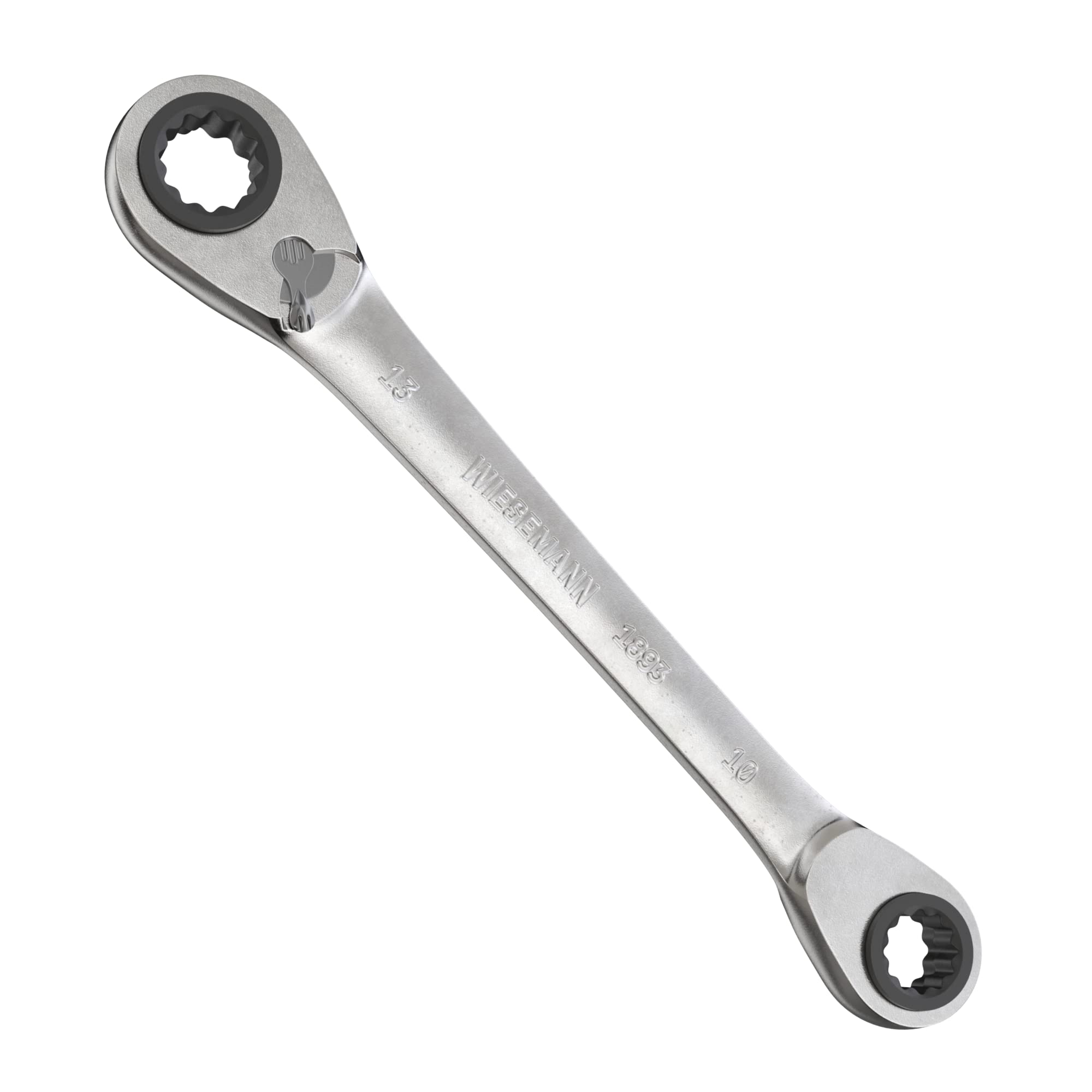 WIESEMANN 1893 Reversible 4-in-1 Double Ring Ratchet Spanner with 8, 10, 12, 13mm with 72 Teeth Made of Chrome-Plated CV Steel I Ratchet Ring Wrench from I 81062