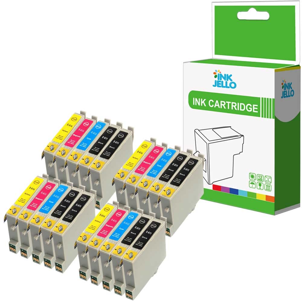 InkJello Ink Cartridge Refill For Printer, Compatible With Epson Stylus D3850 D4200 D68 D68 PE D88 D88 Plus DX3800 DX3850 DX4200 DX4250 DX4800 DX4850 Black Cyan Magenta Yellow (20-Pack)