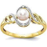 JewelryWeb 10k Yellow Gold Polished Freshwater Cultured Pearl Diamond Ring Size 7.00 Ring for Women